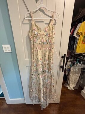 Floral Embroidered Cream Maxi Dress